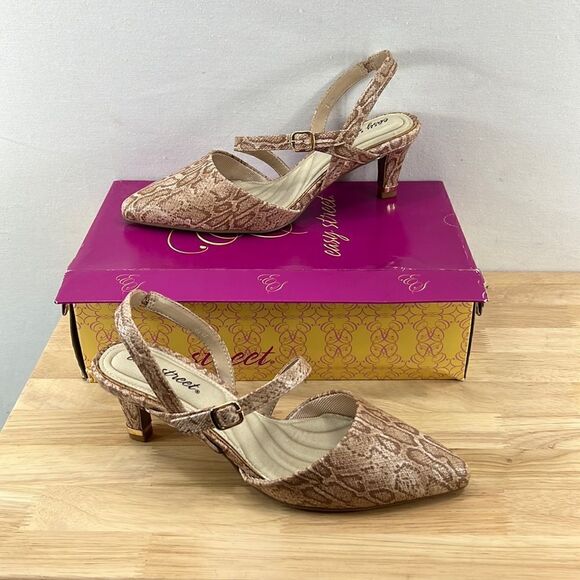Easy Street Trissa Heel Rand Pumps- Natural Snakeskin/Gold Rand- Size 8.5 W - Picture 1 of 9